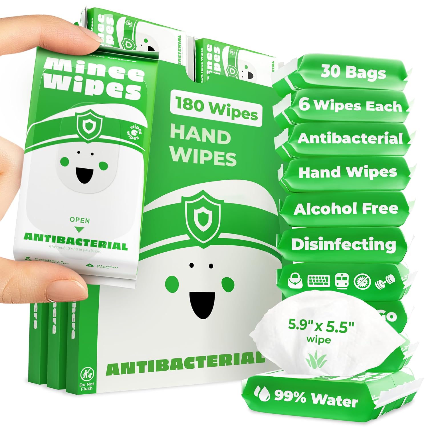 Impossibly Compact Travel Antibacterial Wipes Hand Sanitizer - 99% Water and Aloe - Safe for Sensitive Skin, Hand