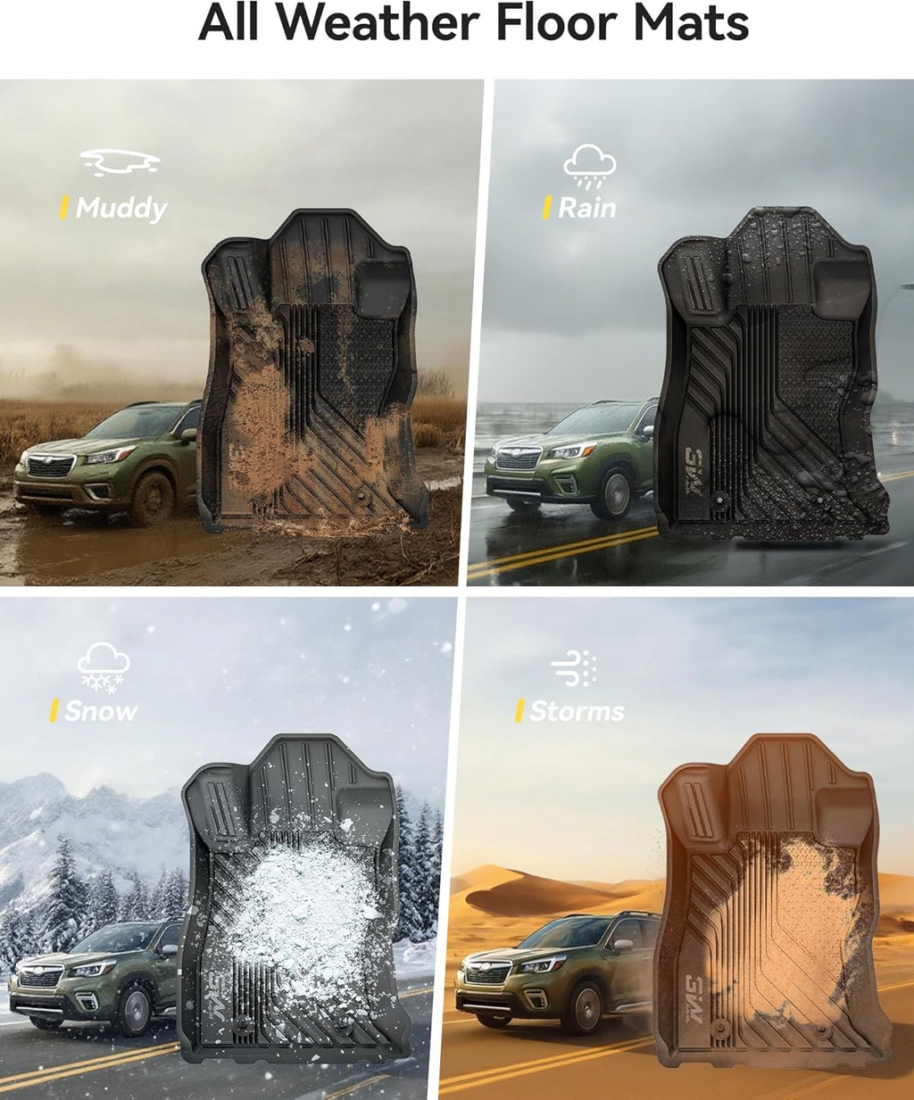 Floor Mats for Subaru Forester 2019-2023 2024, Custom Fit TPE All Weather Floor Liners, 1st & 2nd Row Full Set Car