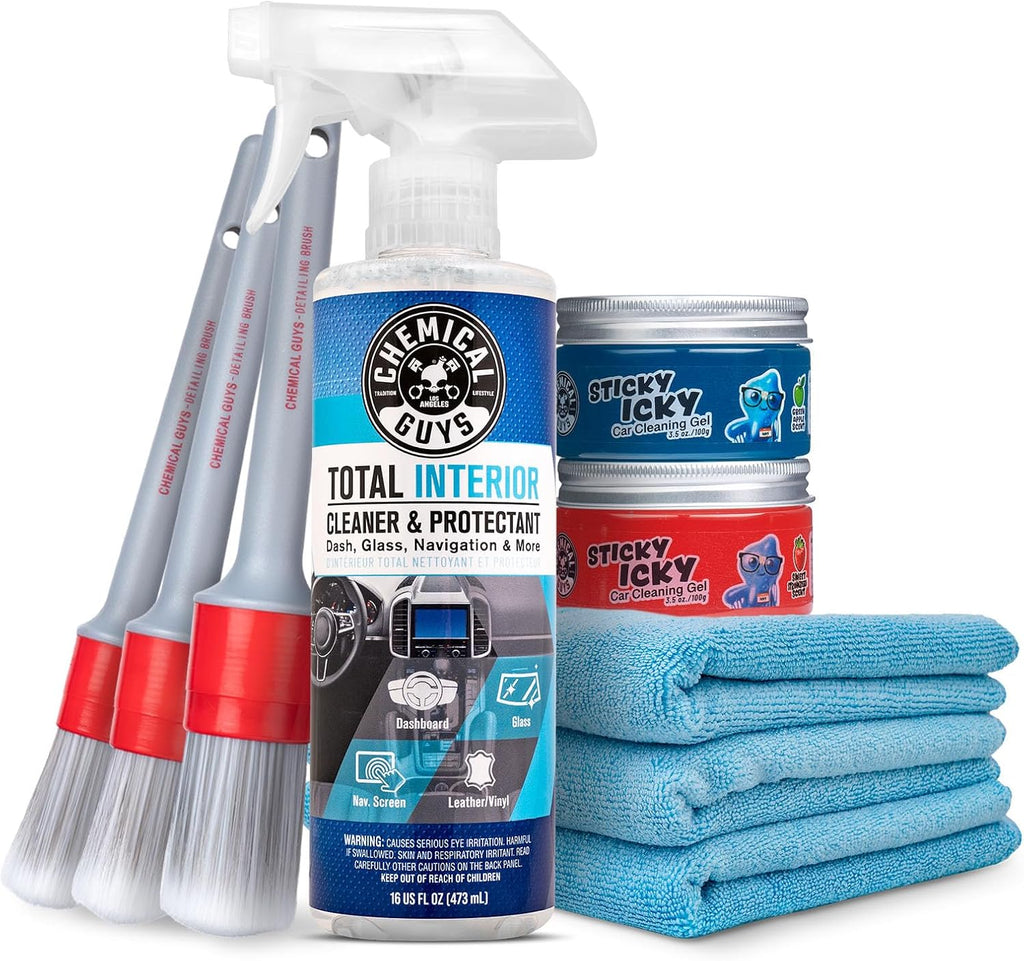Car Cleaning Kit Interior 9-Piece - Total Interior Cleaner, Sticky Icky Green Apple & Strawberry Detailing Gel, 3