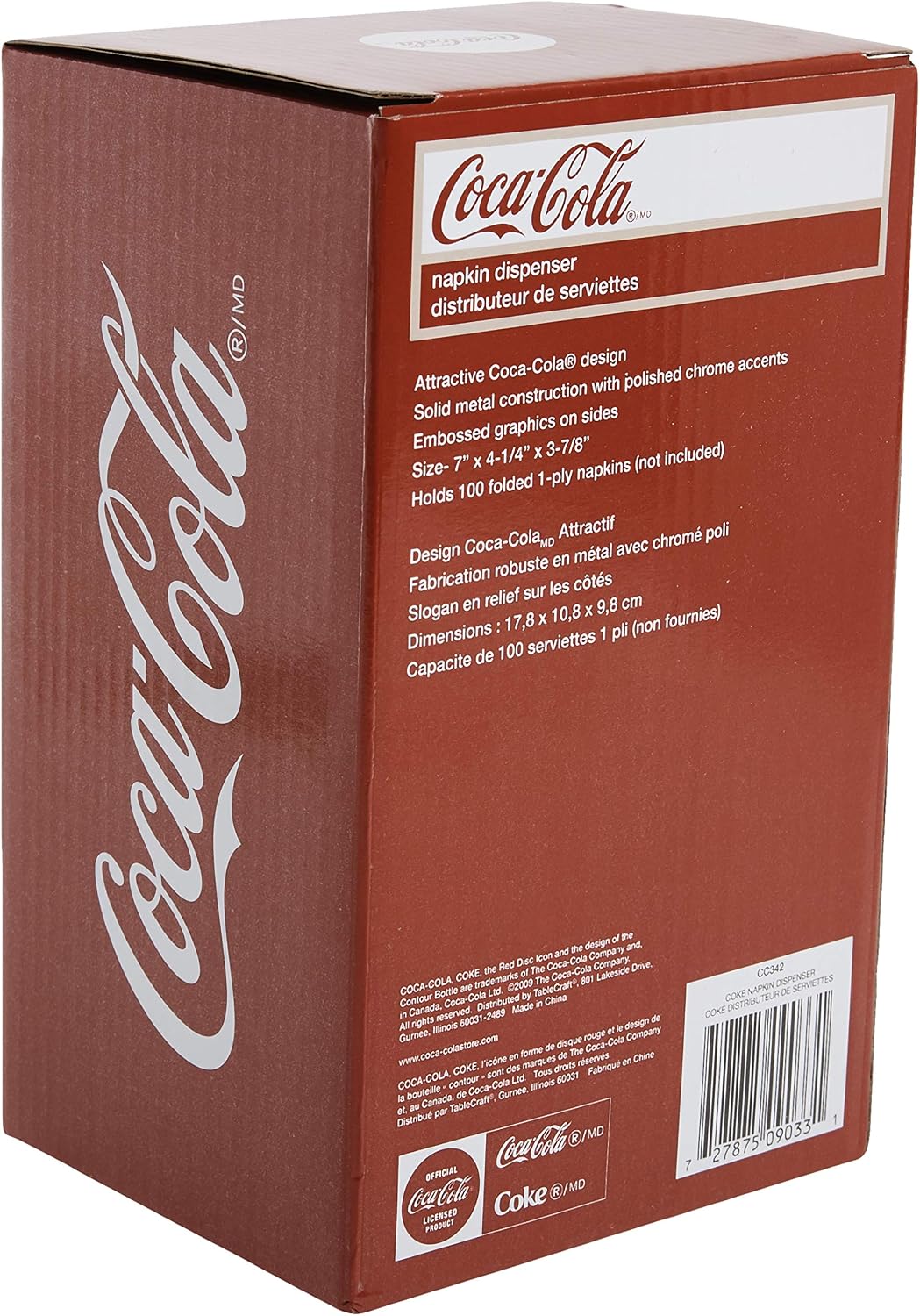 Coca-Cola CC342 Drink Coca-Cola Napkin Dispenser,Red,Small