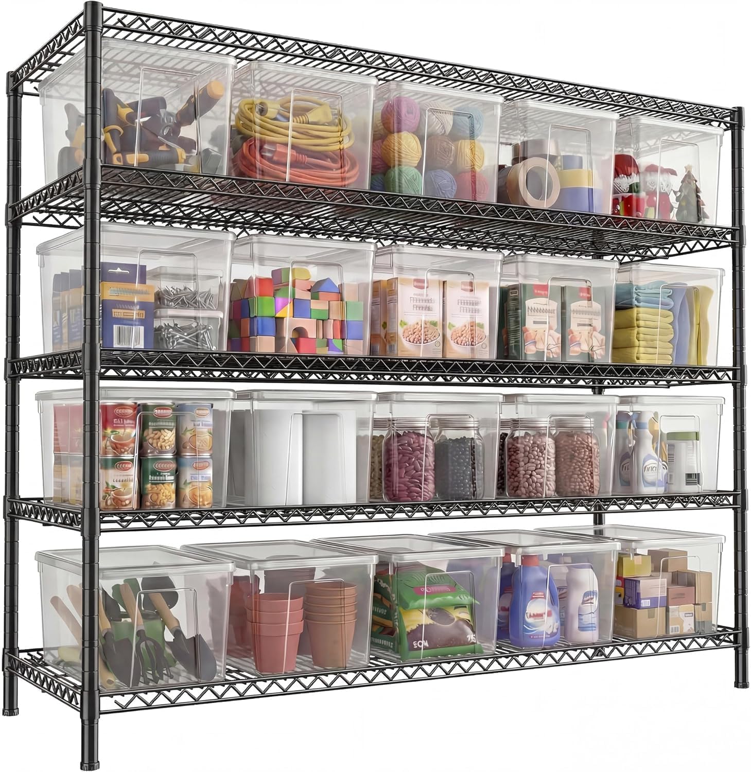 3200LBS Storage Shelves 55.5" W Garage Shelving Heavy Duty 5 Tier Adjustable Wire Shelving Unit Metal Shelving for