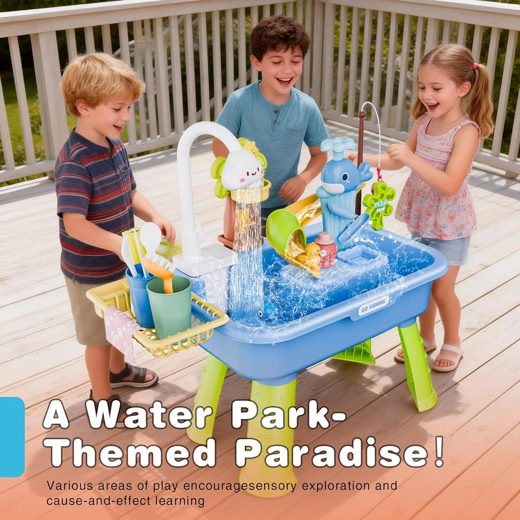2026 Upgraded Water Table for Toddlers 1-3, Kids Play Sink with Running Water, Toddler Kitchen Sink Toy with Pump