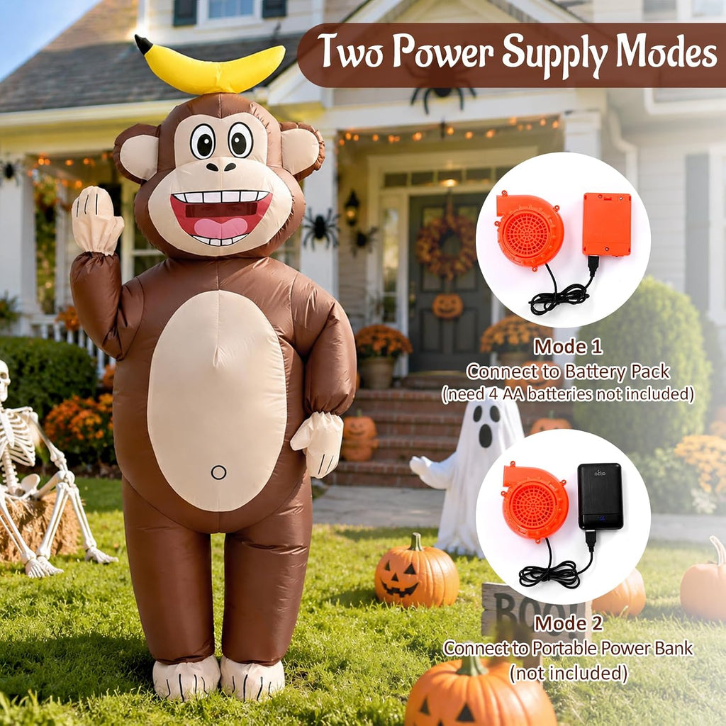 Inflatable Monkey Costume Adult, Blow Up Costume for Halloween | Fits 5' to 6'2", Full Body Inflatable Halloween