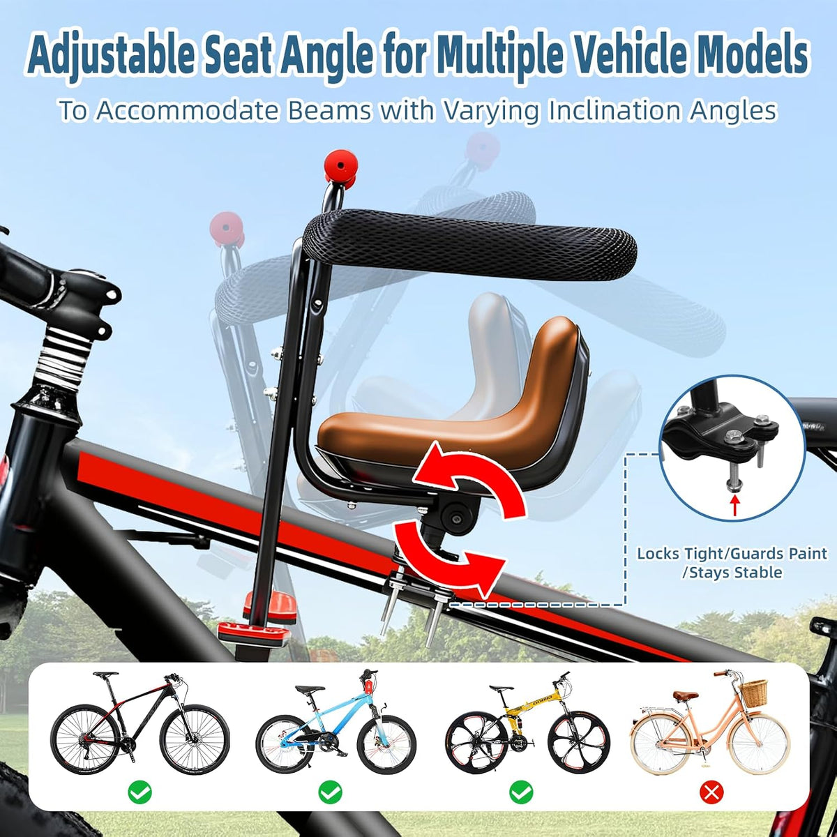Front Mounted Child Bike Seat for Adult MTB–Interactive Toddler Bicycle Carrier with Full Guardrail,Foot Pedals &