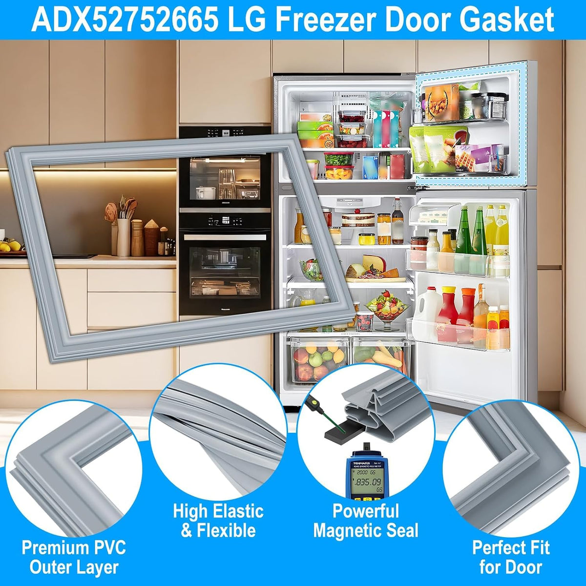 Upgraded ADX52752665 Freezer Door Gasket Seal Compatible with LG Refrigerator Door Gasket ADX52752625 ADX52752626 ADX52752645 Freezer Seal Replacement Fridge Seal for Kenmore Refrigerator Door Gasket