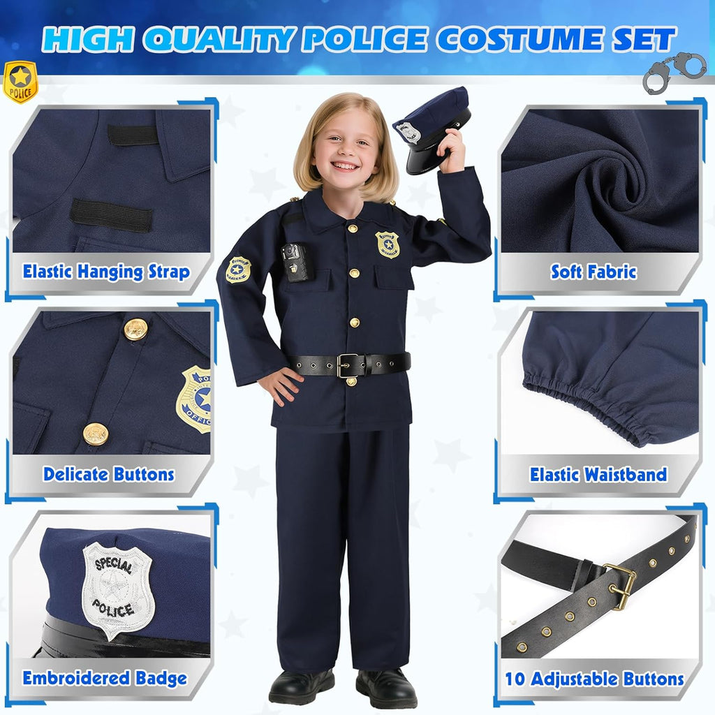 Police Costume for Kids 3-8,Cop Pretend Play Toys for Dress Up | Role Play Set with Handcuffs, Flashlight, Police