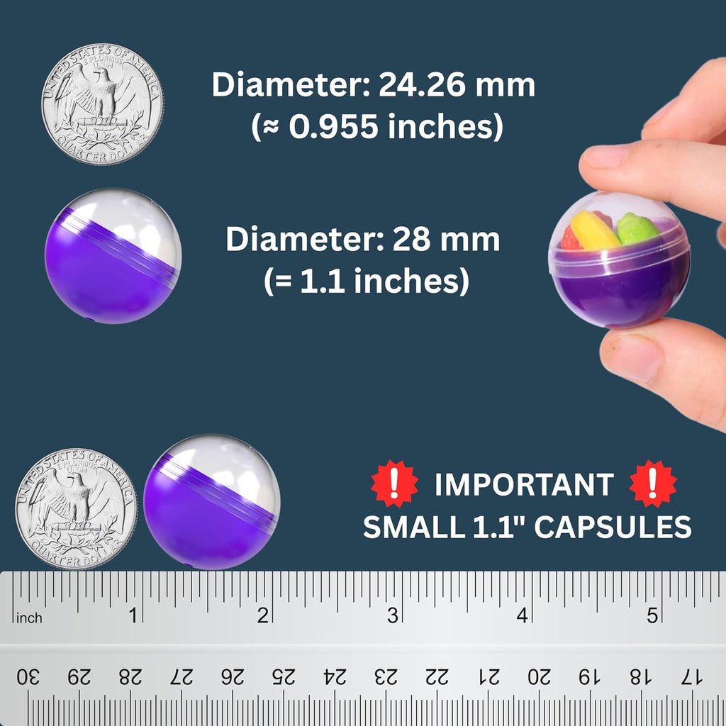 Capsule Vending Machine - Small Round Capsules Empty 50 pcs 1.1 inch (28mm) - Capsules Bulk Party Favors Containers