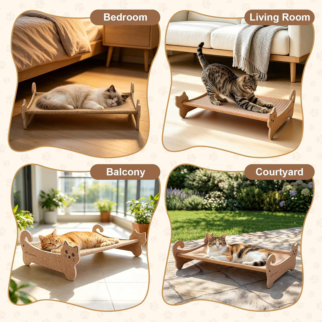 Natural Cork Cat Bed-Cat Scratching & Cat Hammock 2-in-1-Cat Scratchers for Indoor Cats-Scratching Post Cat Toys-Cat