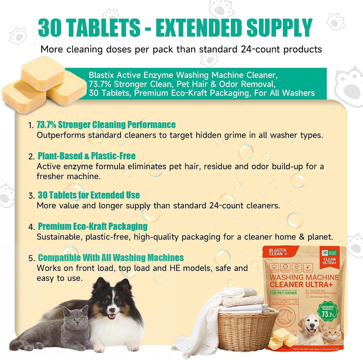 Washing Machine Cleaner Ultra-73.7% Stronger Formula for Pet Owners