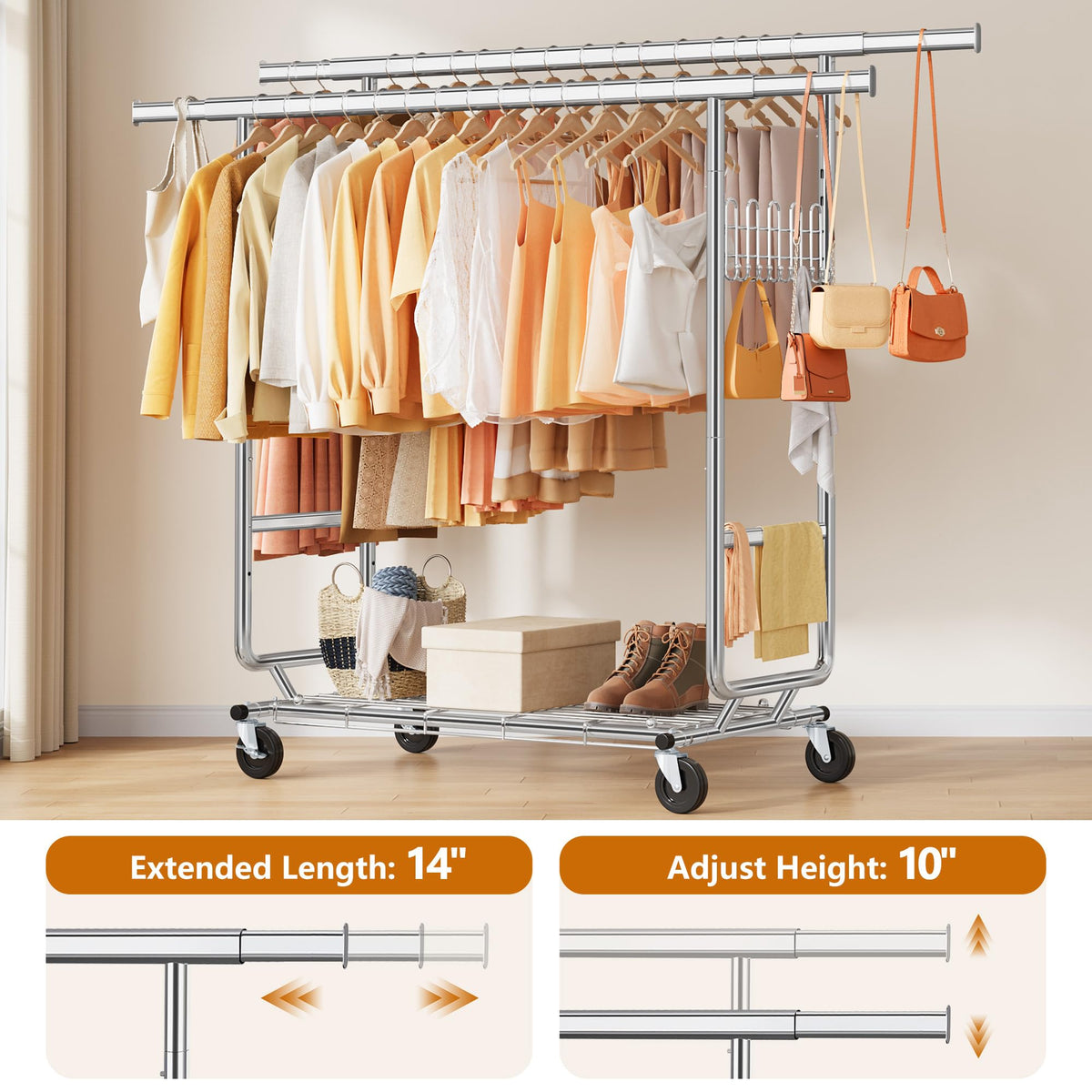 Clothes Rack Heavy Duty Load 900 Lbs with Wheels,Commercial,Chrome