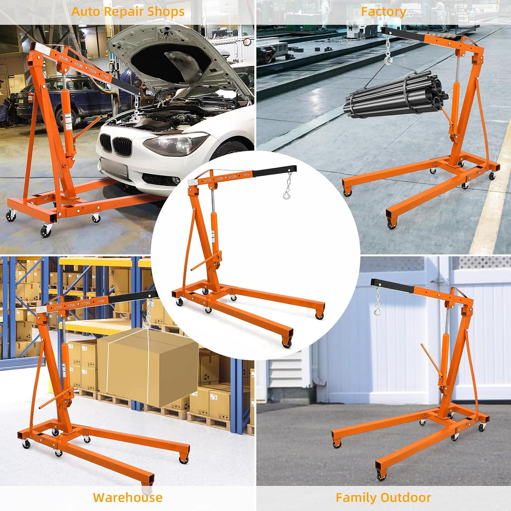 2 Ton Hydraulic Engine Hoist Cherry Picker, 4400LBS, Orange