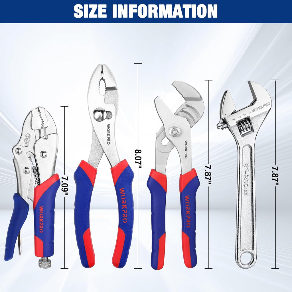 Pliers Set 4-piece Locking Plier Slip-joint Plier Groove Joint Pliers and Adjustable Wrench Home Maintenance Tool Kit