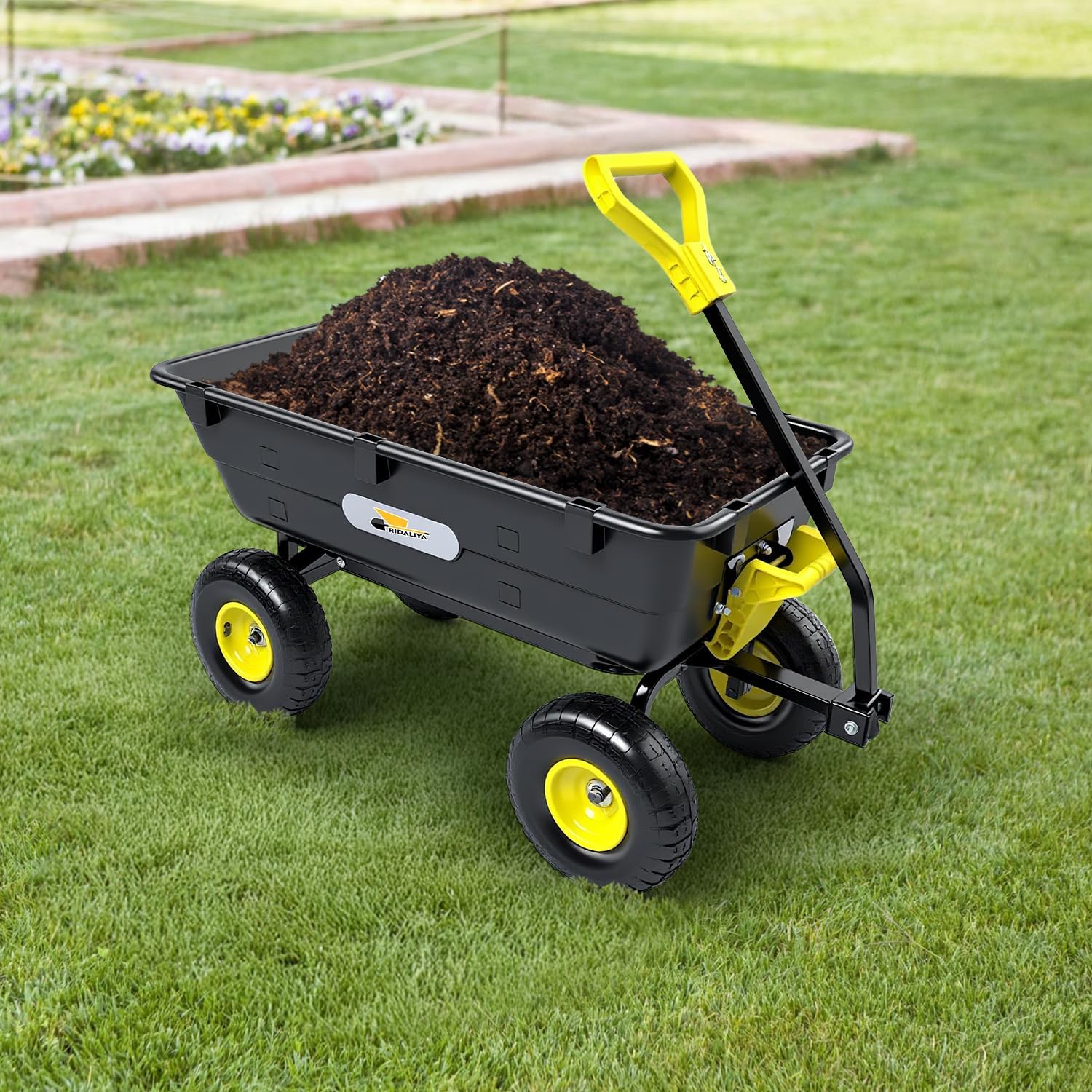 Garden Dump Cart, Heavy-Duty Utility Wagon with 950 lb Capacity, 5 Cu Ft Bed, 10" Pneumatic Tires, 180° Pivot