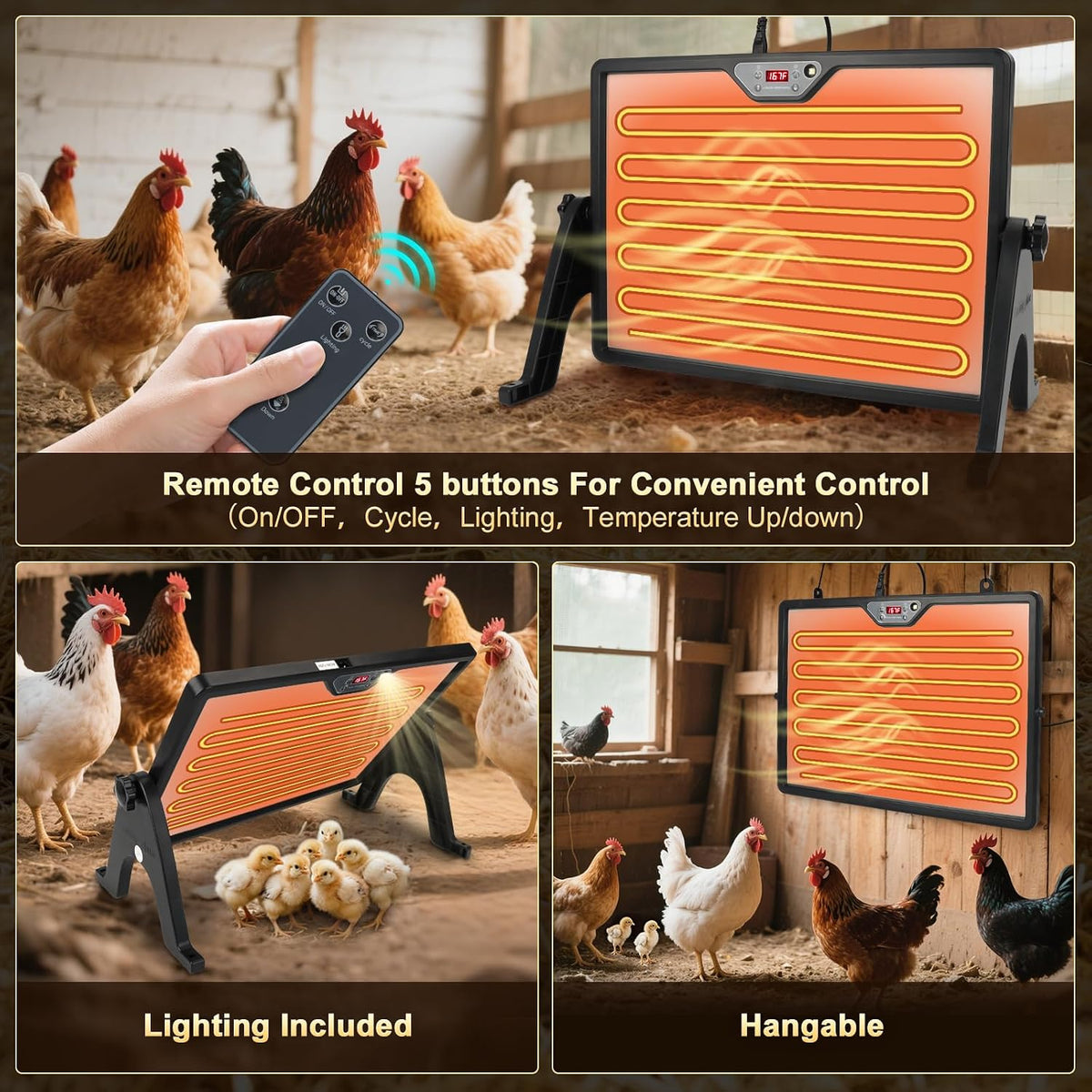 Smart 180W Chicken Coop Heater with Remote Control – Low Energy Consumption, Dual-Mode Heating for Winter Poultry &