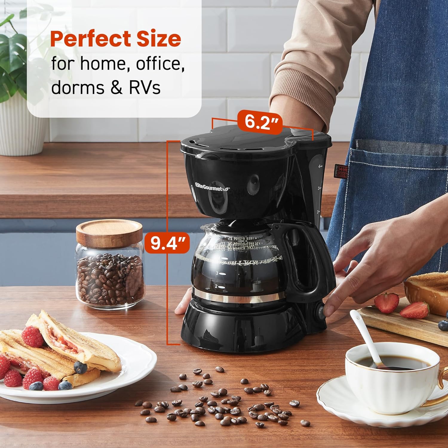 EHC4128 Automatic 4-Cup Drip Coffee Maker, Black | Glass carafe, Pause N Serve, reusable filter, On/Off switch, and