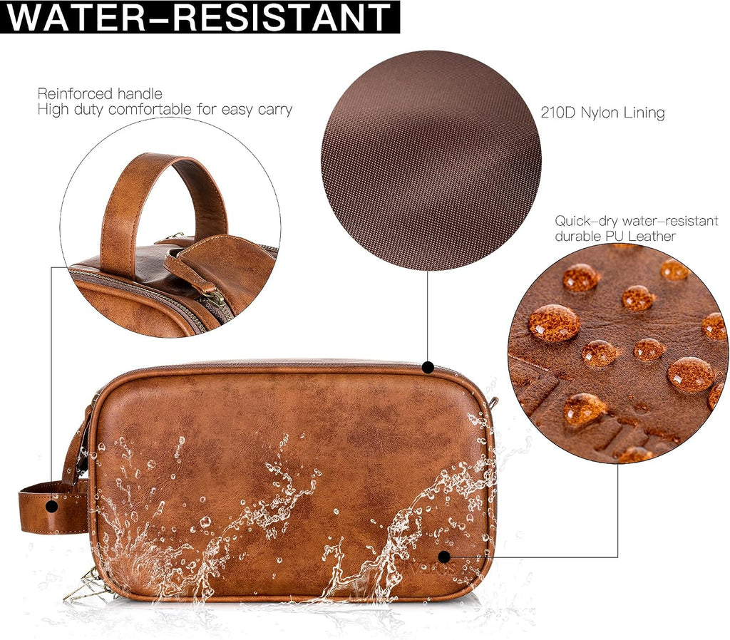 Toiletry Bag for Men, Large Travel Shaving Dopp Kit Water-resistant Bathroom Toiletries Organizer PU Leather Cosmetic