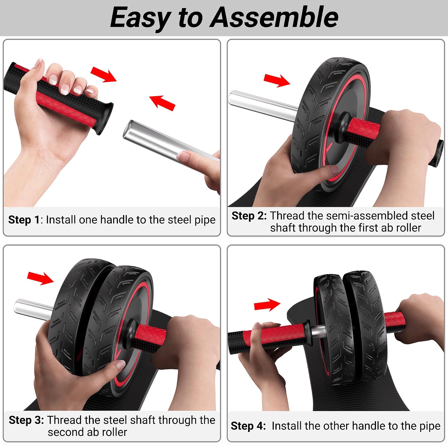 Ab Roller Wheel, Heavy Duty Workout Equipment for Home Gym, Professional Metal Handle with Rubber Surface Abdominal