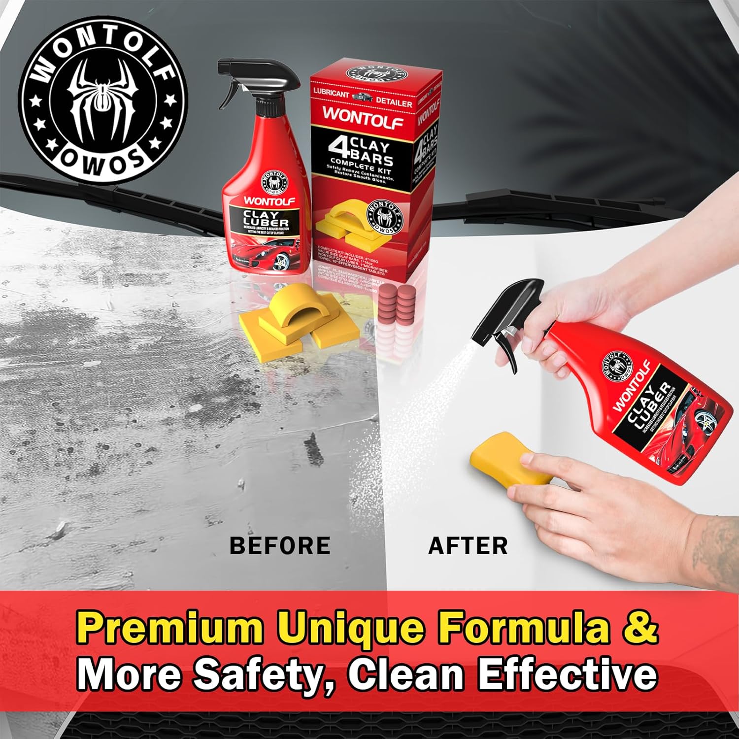Heavy Duty Car Clay Bars Auto Detailing Clay Luber Synthetic Lubricant Kit, 4 Clay Bars, Clay Bar Lubricant Tablets