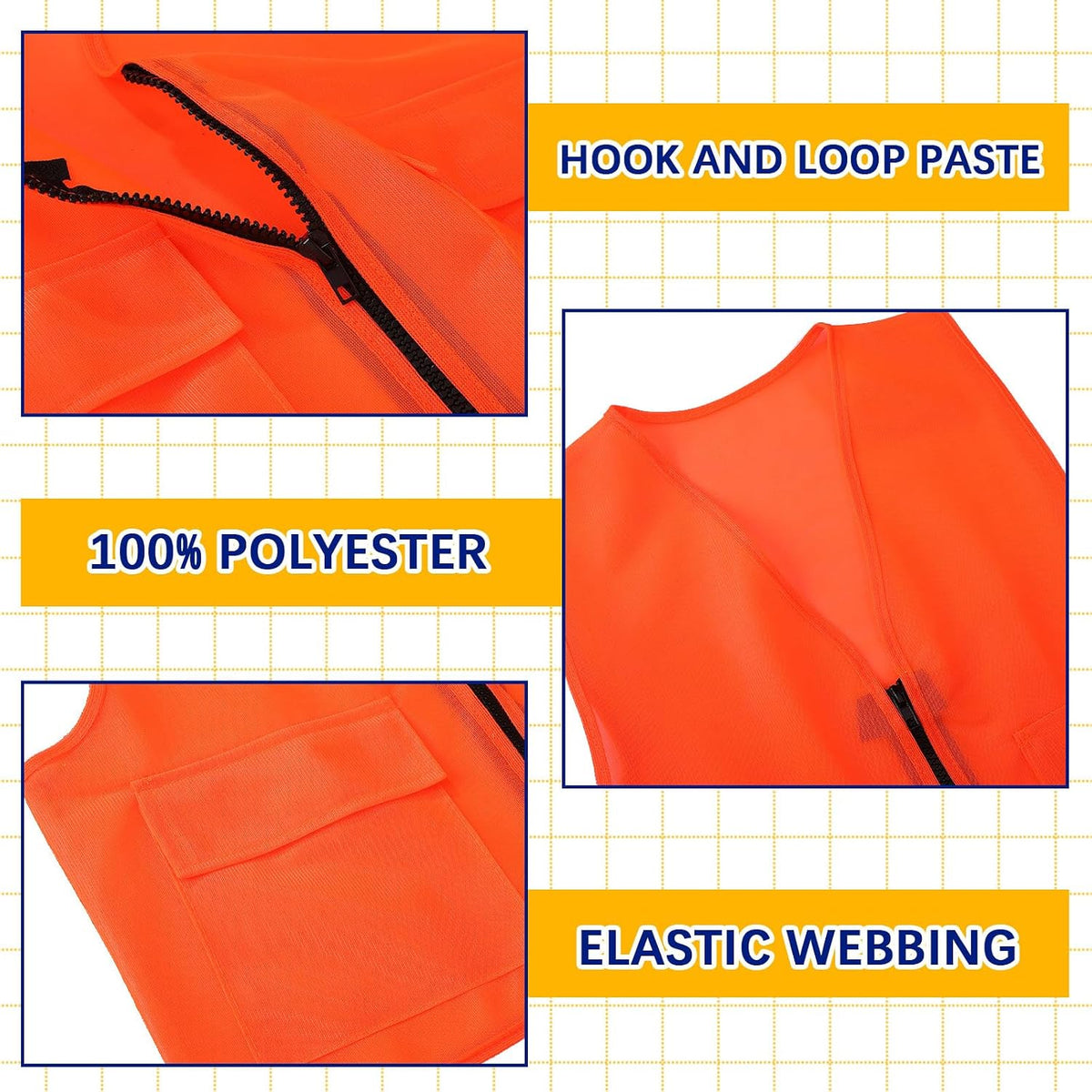 6 Pcs Hunting Safety Vest Cap, Blaze Orange,Baseball Cap | High Visibility Mesh Safety Gear for Outdoor Activities