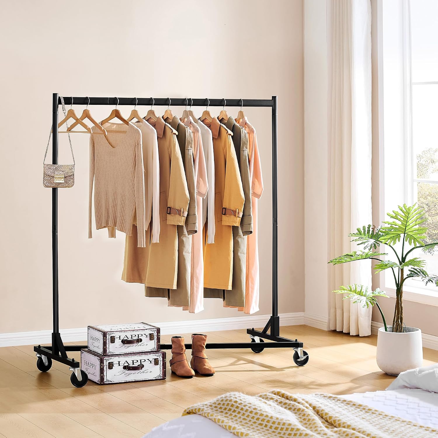 Z Rack, Rolling Clothes Racks with Z-Base, Heavy Duty Garment Rack, Clothing Racks for Hanging Clothes, Sturdy Metal
