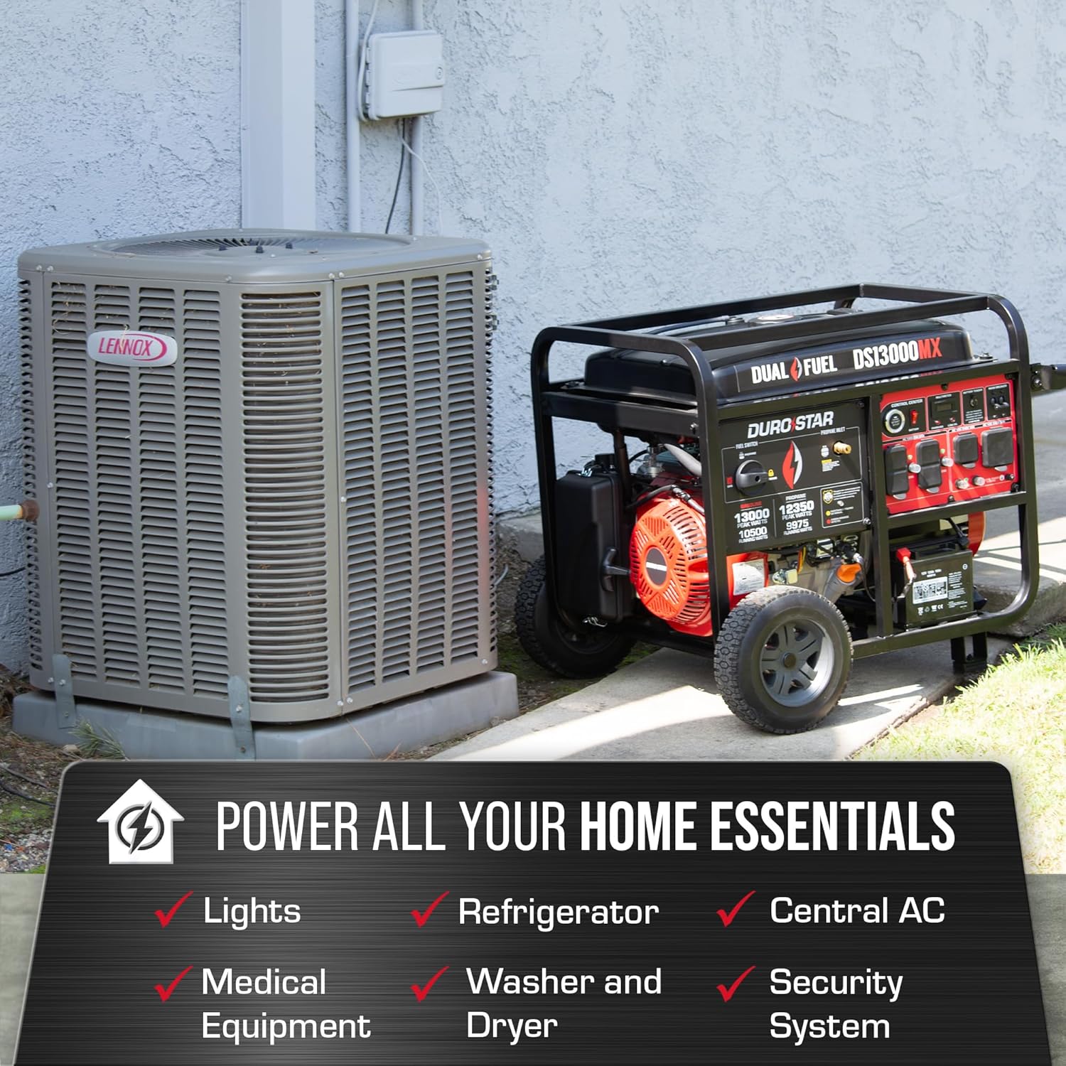 DS13000MX 13,000-Watt 500cc Dual Fuel Portable Generator - Gas and Propane, Remote Electric Start, Whole Home Power