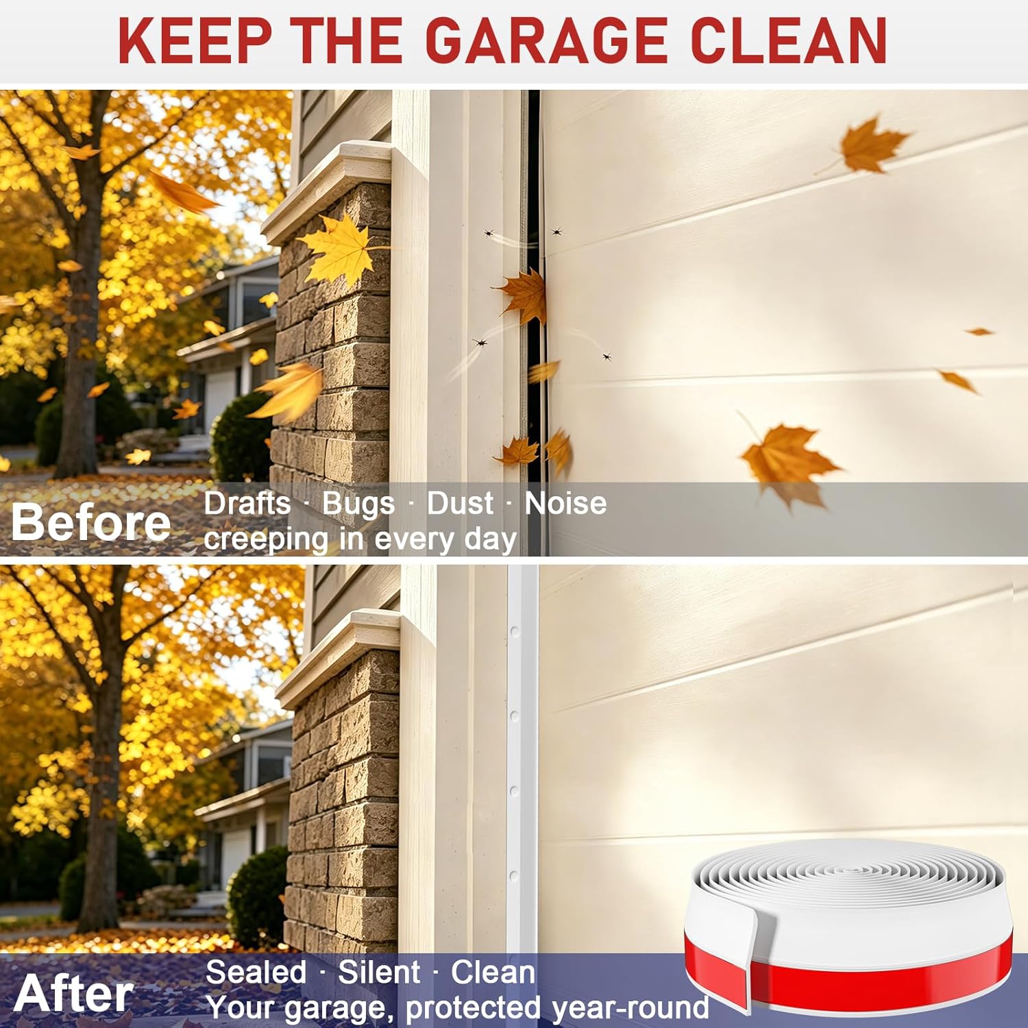 Garage Door Seal Top and Sides - 36 Ft Garage Door Weather Stripping Side Seal, Heavy Duty Weatherproof TPE