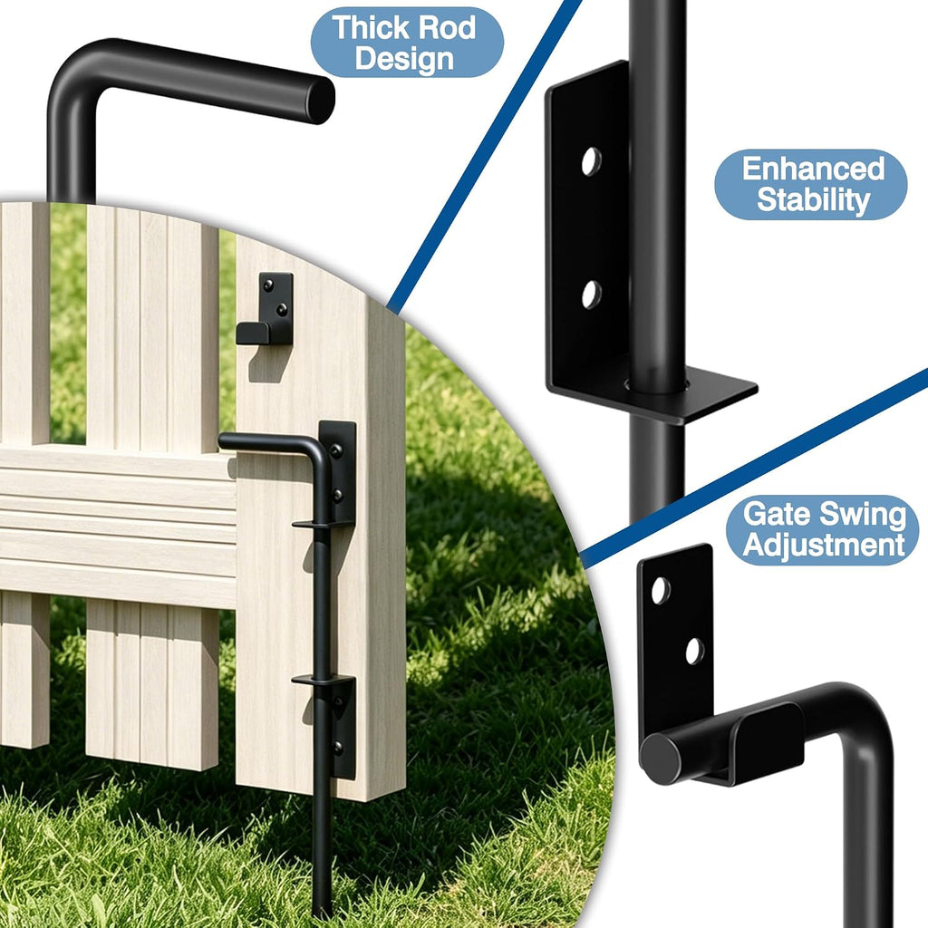 Heavy Duty Cane Bolt Gate Drop Rod, 12" Black Gate Latches Hardware for Wood Fence/Metal/Vinyl/Double Gates, Outdoor