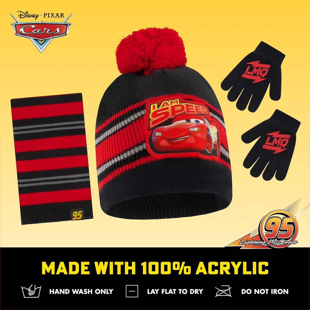 Boys Toddler Winter Hat, Scarf & Mittens Set 2-4 Or Cars Lightning McQueen Hat, Scarves & Kids Gloves Sets 4-7