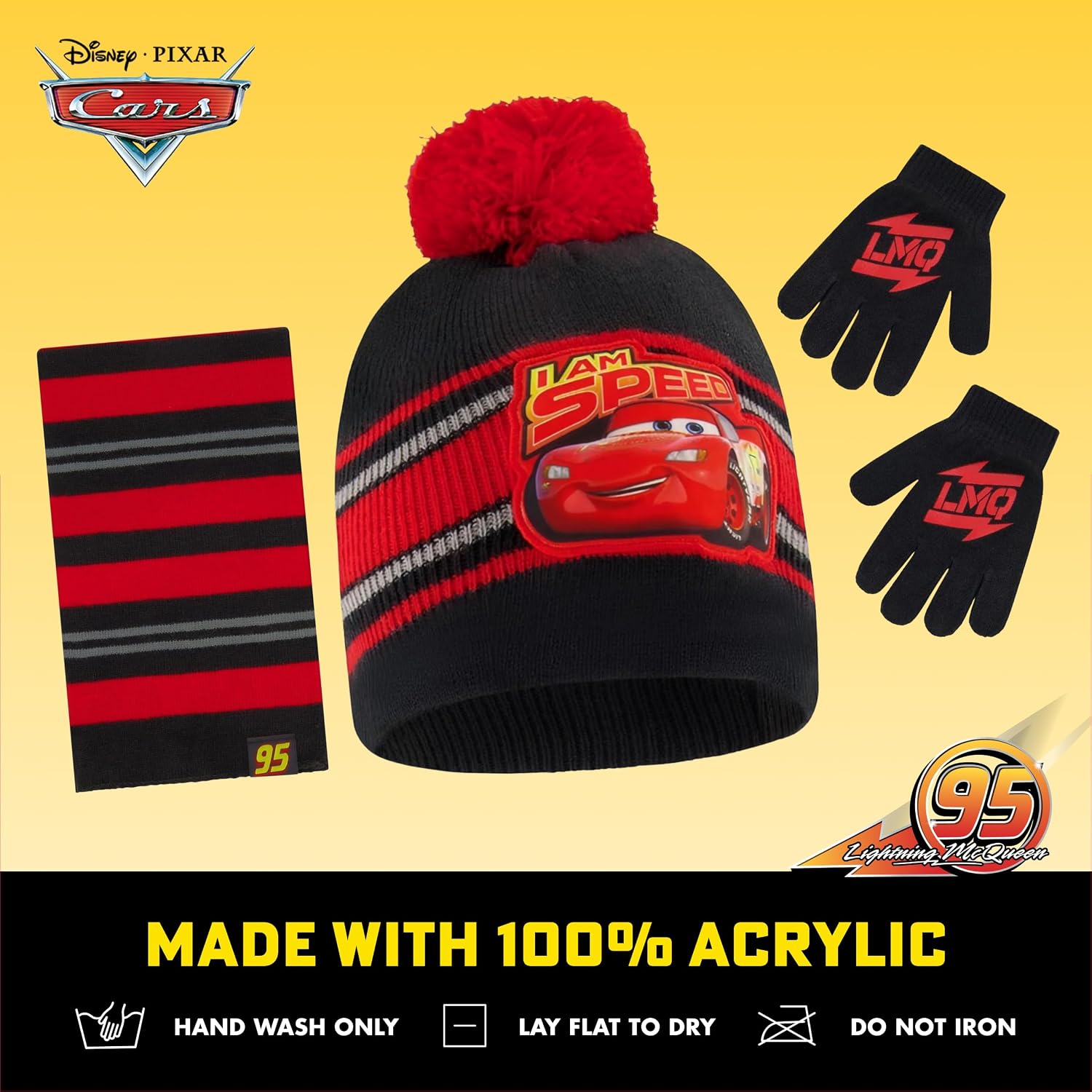Boys Toddler Winter Hat, Scarf & Mittens Set 2-4 Or Cars Lightning McQueen Hat, Scarves & Kids Gloves Sets 4-7