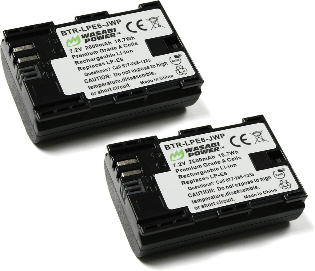 LP-E6, LP-E6N Battery (2-Pack) for Canon EOS 5D Mark II/III/IV, 5DS, 5DS R, 6D, 6D Mark II, 7D, 7D Mark II, 70D, 80D