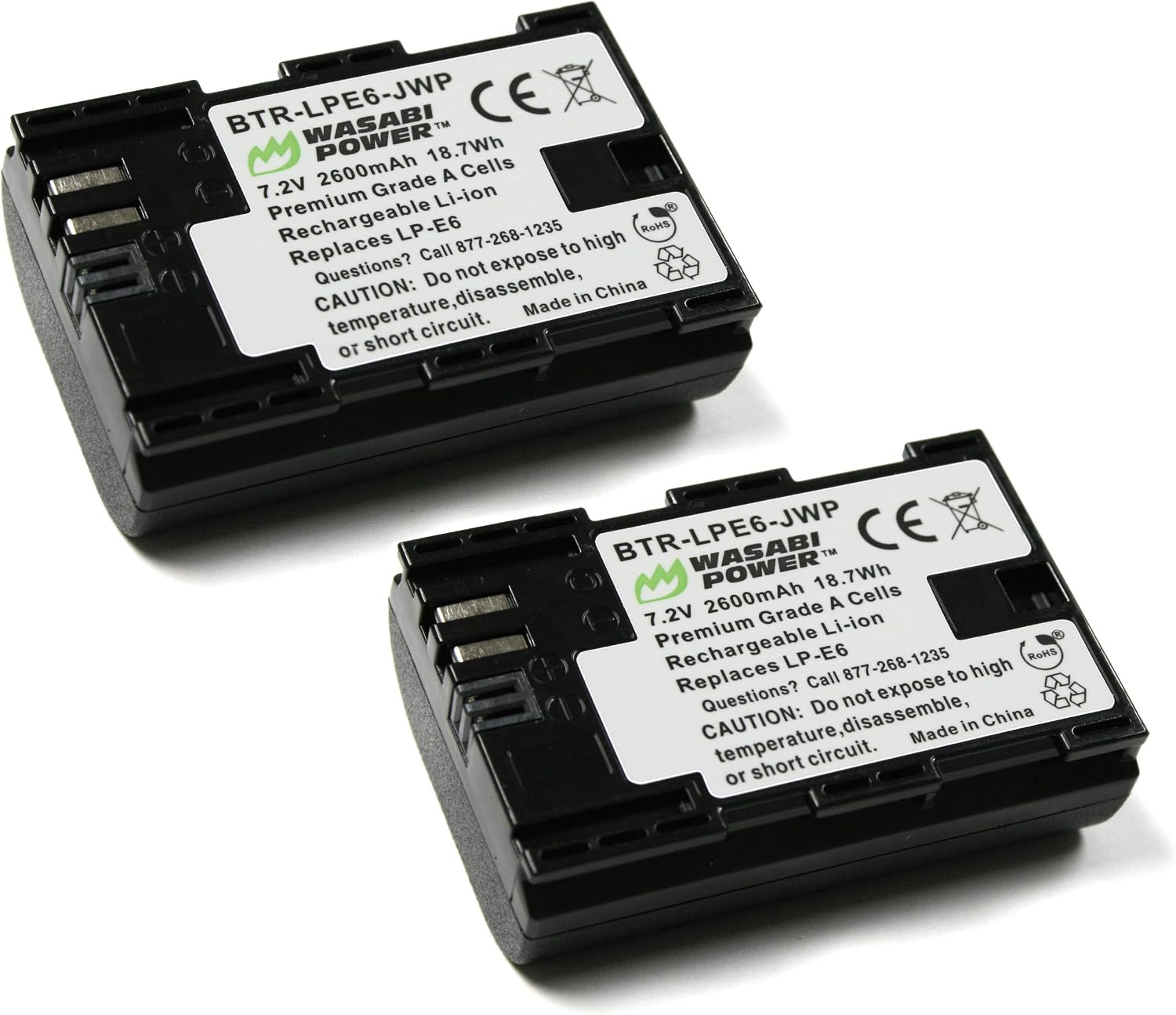 LP-E6, LP-E6N Battery (2-Pack) for Canon EOS 5D Mark II/III/IV, 5DS, 5DS R, 6D, 6D Mark II, 7D, 7D Mark II, 70D, 80D
