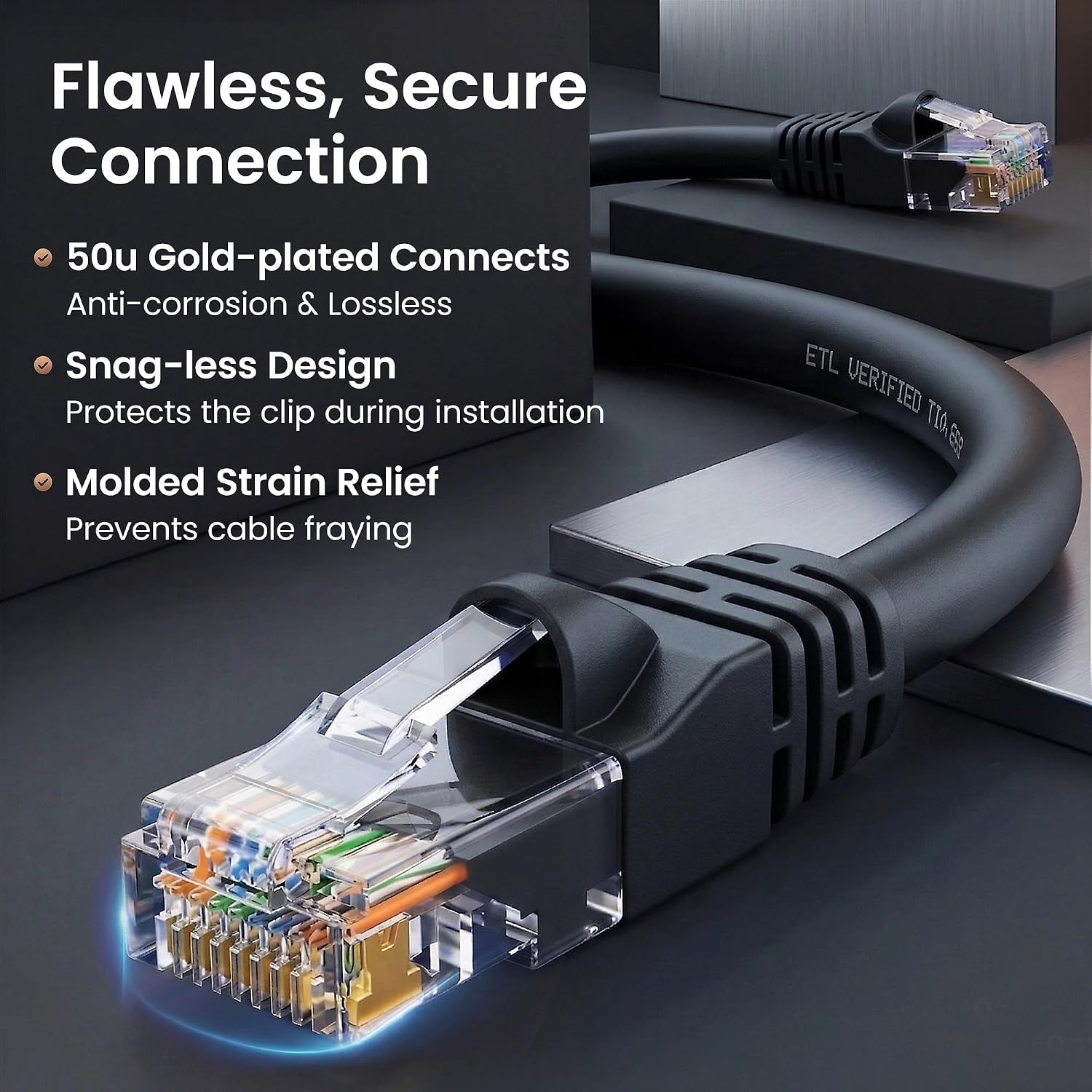 Cat6 Patch Cables Cat 6 Ethernet Cable 25 ft 10-Pack Black | Ethernet Patch Cable, 10Gbps 550MHz 24AWG Pure Copper