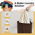 Corner Bamboo Laundry Hamper with Lid, Brown, Vertical Slatted
