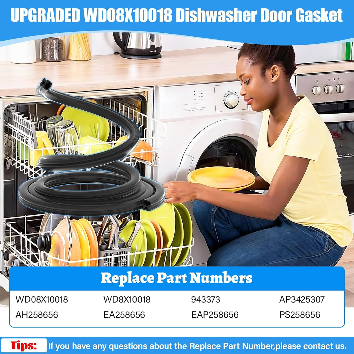 UPGRADED WD08X10018 Dishwasher Gasket Door Seal Compatible with GE Dishwasher Replacement Parts WD8X10018 AH258656 943373 GLC4400R40WW GHDA670N00BB General Electric GE Dishwasher Tub Gasket Door Seal