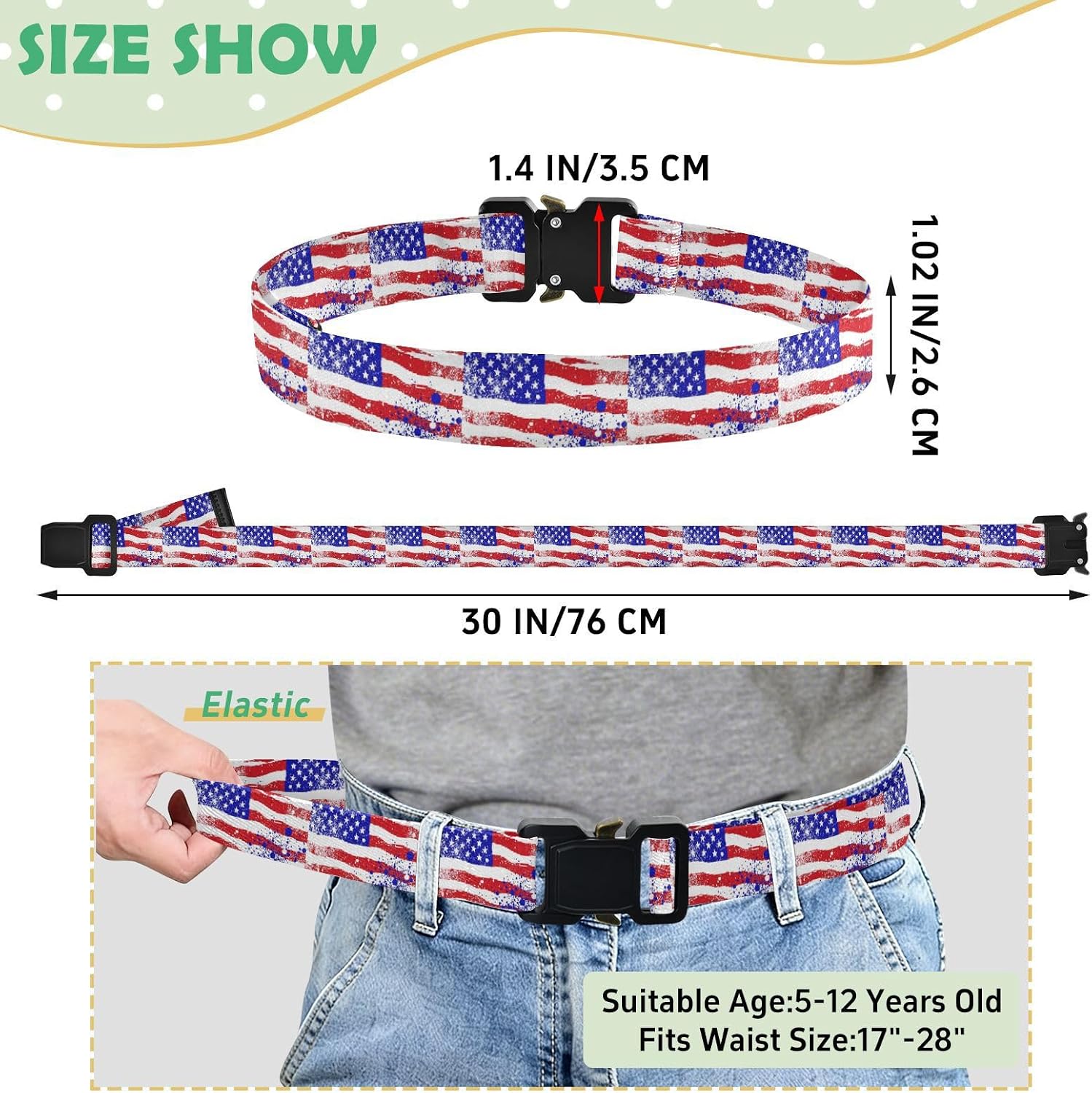 Kids Belts School Uniform Belt Premium Elastic Fabric Adjustable for 5-12 Years Old Lightweight & durables