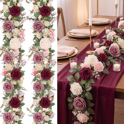 2 Pcs 10FT Artificial Rose Garlands Dusty Burgundy Wedding Arch