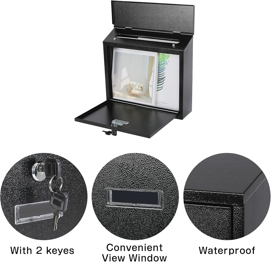 Mail Boxes with Key Lock,Locking Mailbox Wall Mounted,Security Mailbox with Lock and Key,Large Capacity,Steel Cover