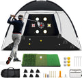 Golf Net, 10x7 Ft Practice Hitting Golf Net with Tri-Turf Mat, Ball, Tee, and Carring Bag, All-in-One Multi-Target