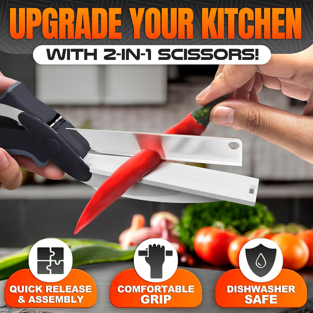 Cutting Board Scissors - 2 In 1 Kitchen Scissors with Cutting Board Knife Combo with Safety Lock and Storage Holder