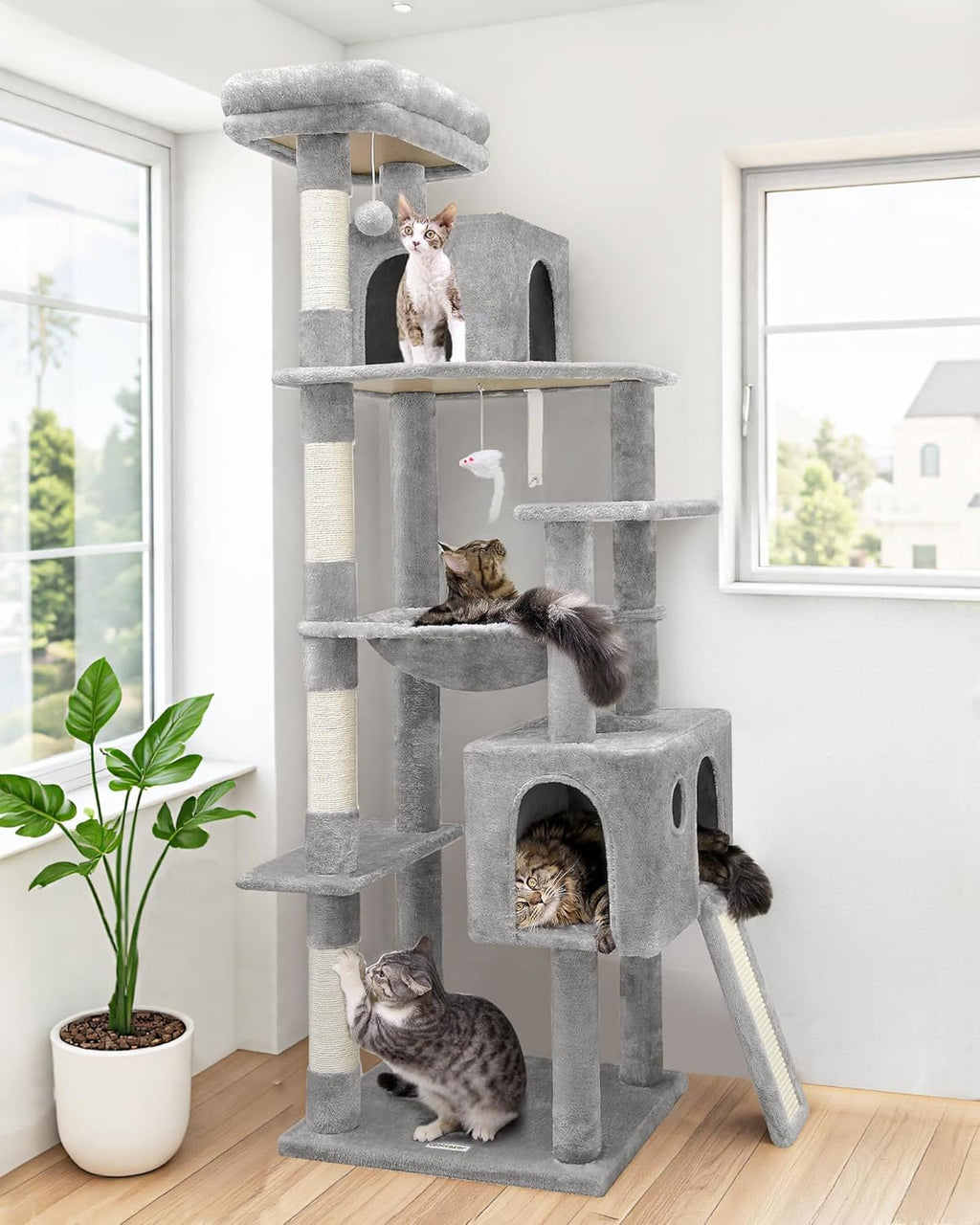 Heavy Duty Cat Tree, 70 inch Sturdy Cat Tree for Indoor Cats Extra Large Cat Tower with Scratching Post, Hammock, Cat