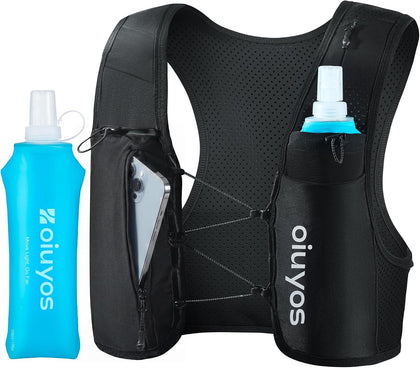 Running Vest for Women Men - Adjustable Chest Straps Running Hydration Vest with 500ml Soft Flask & Phone Holder