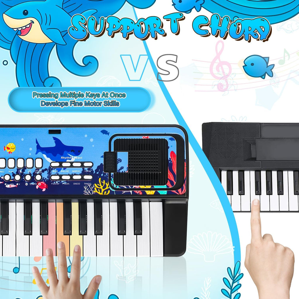 Upgraded 37 Keys Kids Piano Keyboard with Mic Music Stand for 3-6 - Black | Portable Musical Toys for Toddlers 3 4 5