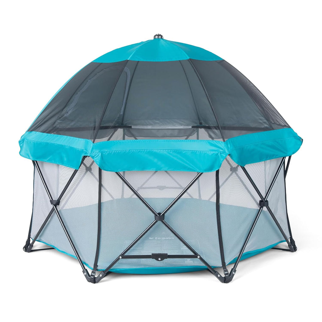 Safety My Play Deluxe Extra Large Baby Playpen & Portable Play Yard with Canopy, Foldable 8-Panel Indoor Outdoor