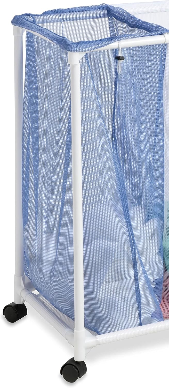 HMP-01629 3 bag mesh laundry sorter, 30.5" x 15.3" x 30" , Blue/White