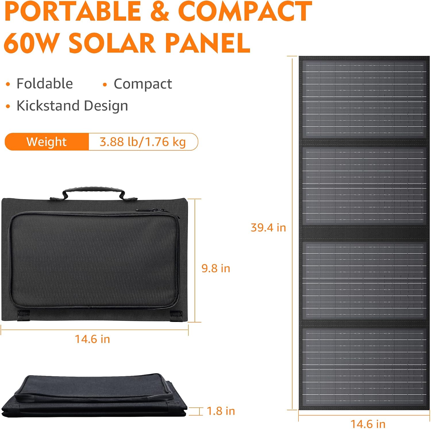 60W Solar Panel for Portable Power Station, Foldable Solar Panel with 12-18V DC Output/USB QC3.0/USB C(10 Changeable