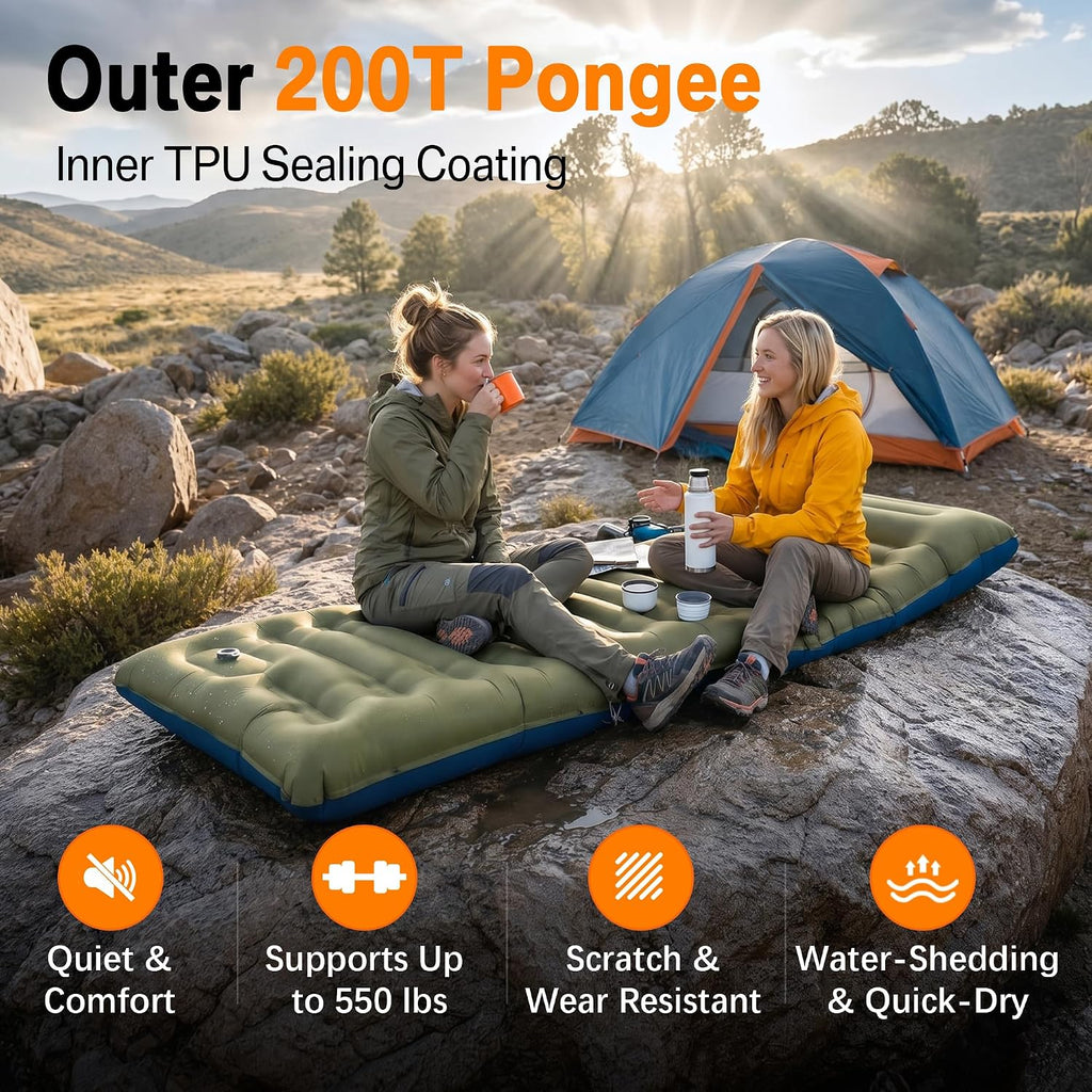 Camping Sleeping Pad, 5.9" Extra-Thick Reinforced Camping Mat with Built-in Pillow & Foot Pump, Ultralight Compact