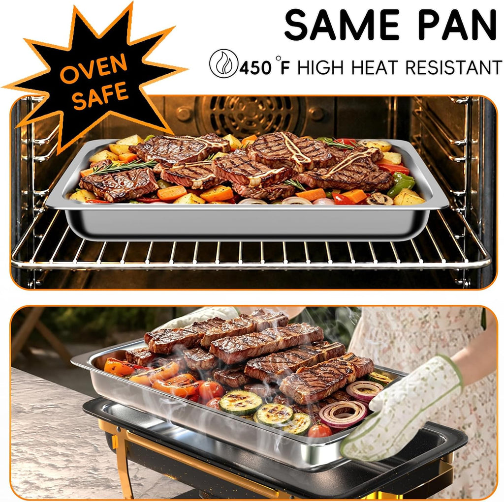 11Qt Chafing Dishes for Buffet, No Any Screws, 4 Pack, Black & Gold