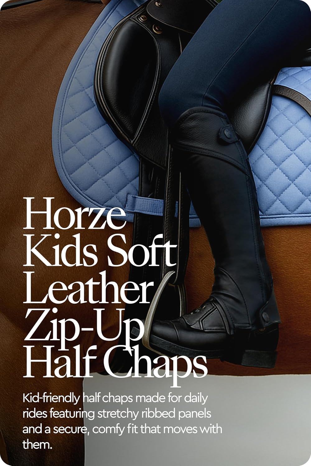Unisex Black Half Chaps Kids, Synthetic Leather Zip Up Children Chaps