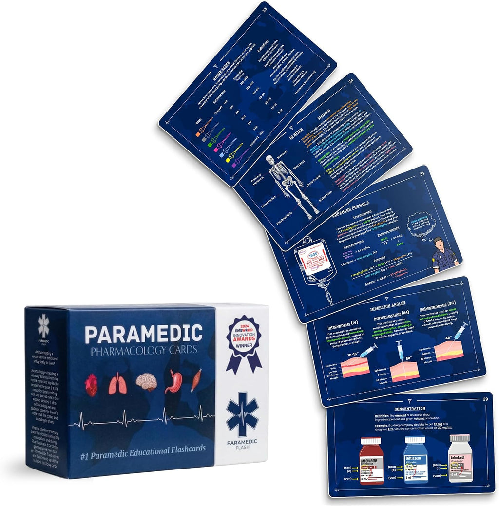 EMT Flashcards, Pharmacology Dosage Study Guide | 117 Flashcards Cover 72 A–Z Medications, Dosage Formulas, Drip