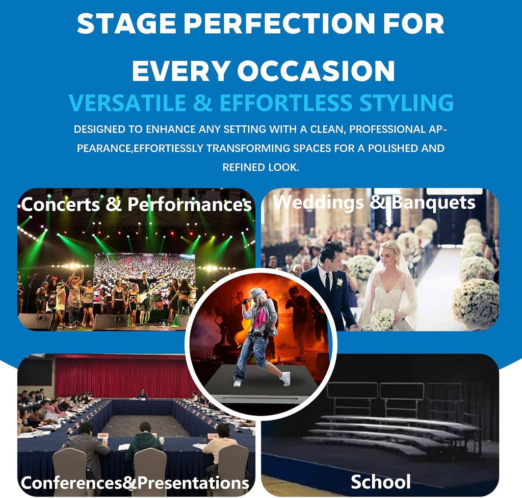 PS02 4 X 4 Portable Stage Platform Modular System with Height Adjustable Riser (24" - 39")